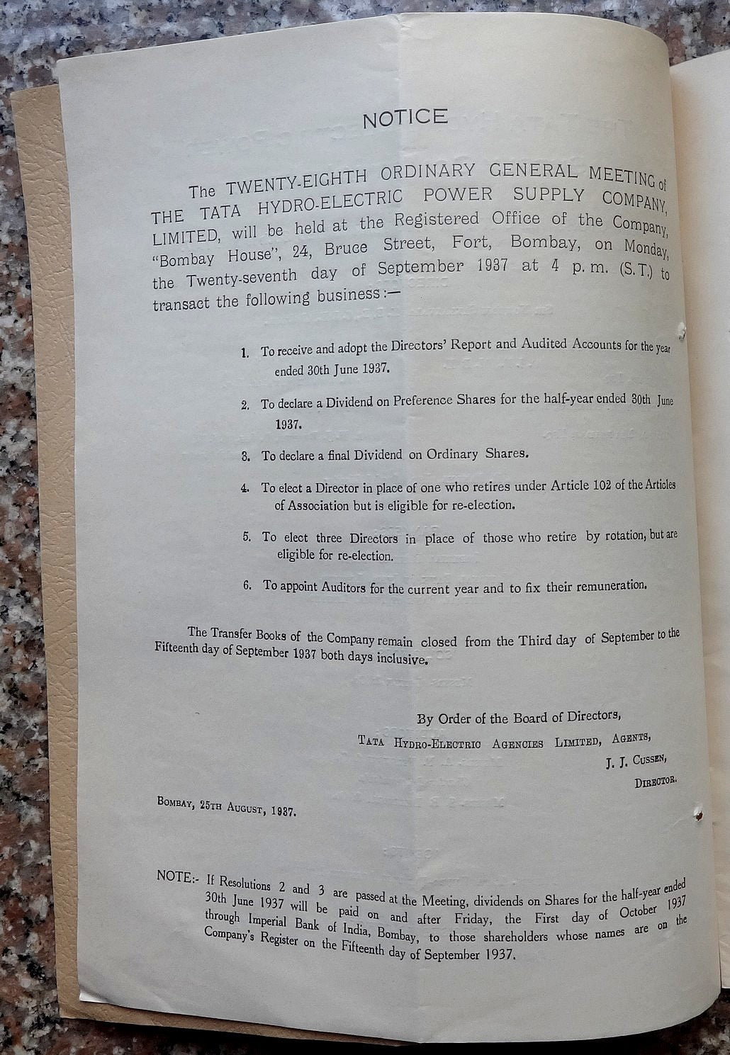 India 1936-37 THE TATA HYDROELECTRIC POWER SUPPLY COMPANY LTD Annual Report 15pg
