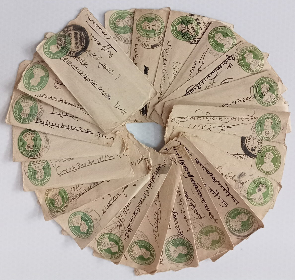 AOP India KGV 1/2a green envelopes x 100 selected for condition WHOLESALE