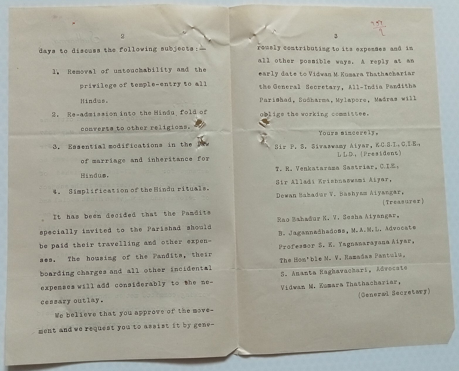 AOP India correspondence - ALL INDIA'S PANDIT'S CONFERENCE 1937