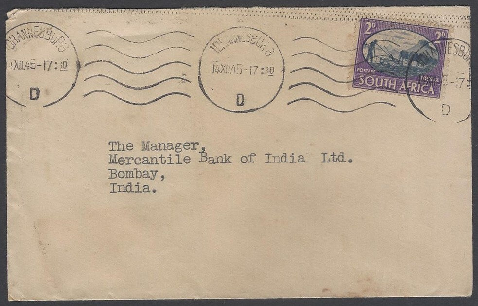 AOP South Africa 1933 2d single franking cover canc Durban slogan to India