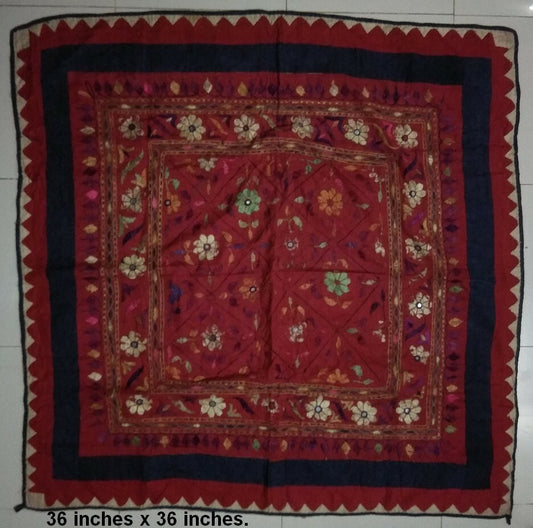 Vintage multipurpose Indian mat hand embroidery & mirror work 3ft x 3ft