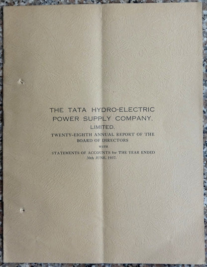 India 1936-37 THE TATA HYDROELECTRIC POWER SUPPLY COMPANY LTD Annual Report 15pg