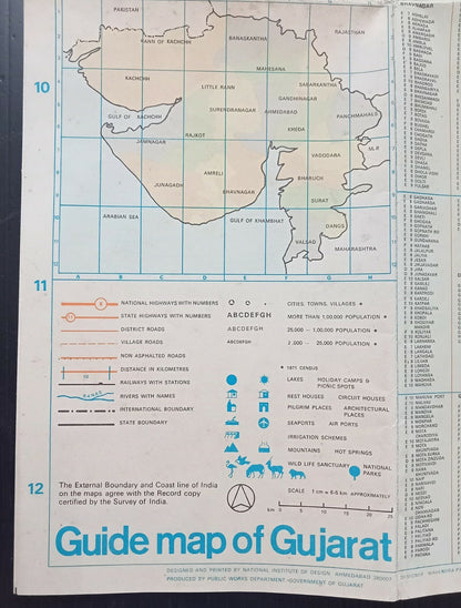 AOP India vintage tourist brochure GUIDE MAP OF GUJARAT 52x85cm