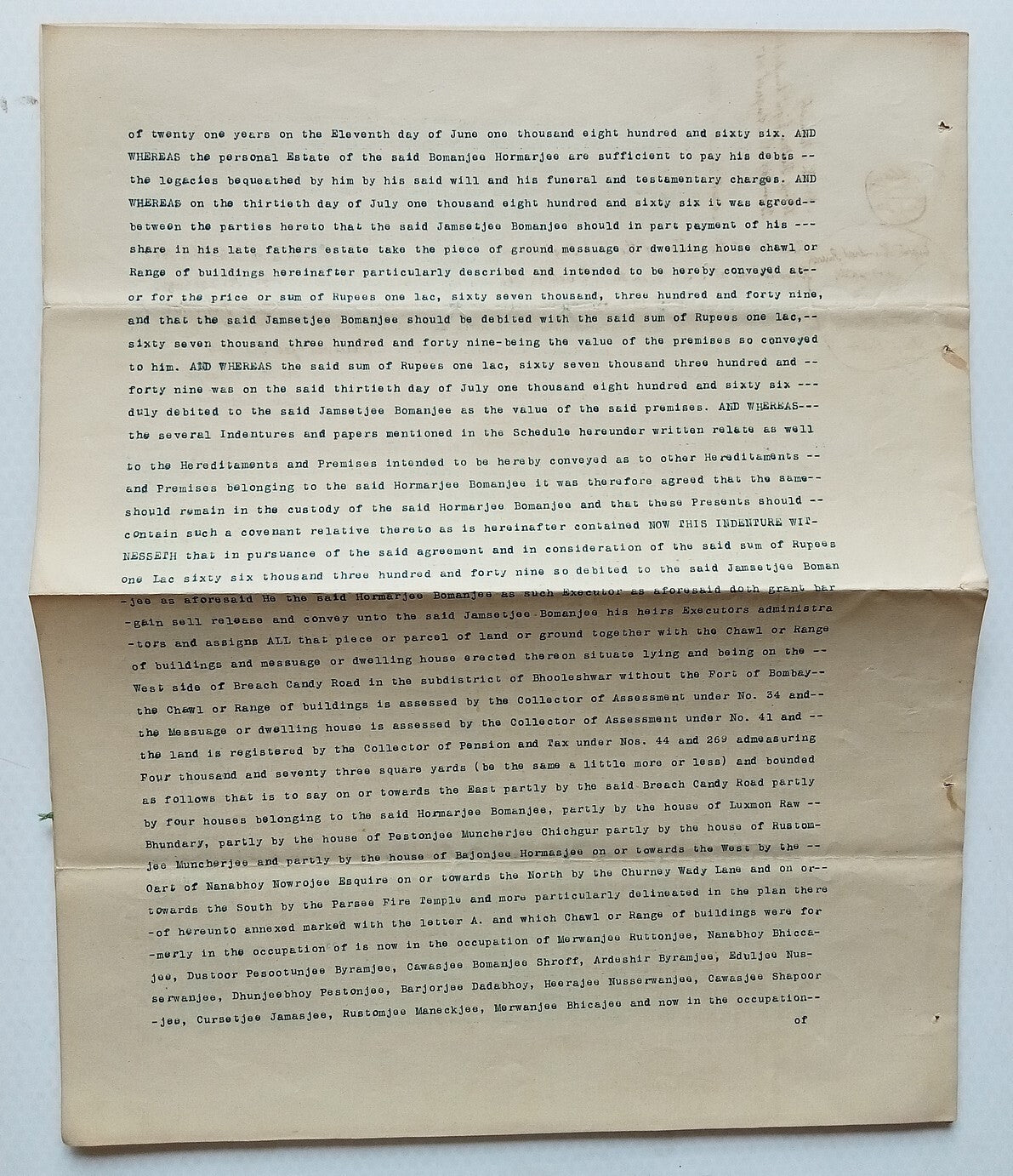 AOP India 1872 hand drawn copy of 1867 Indenture