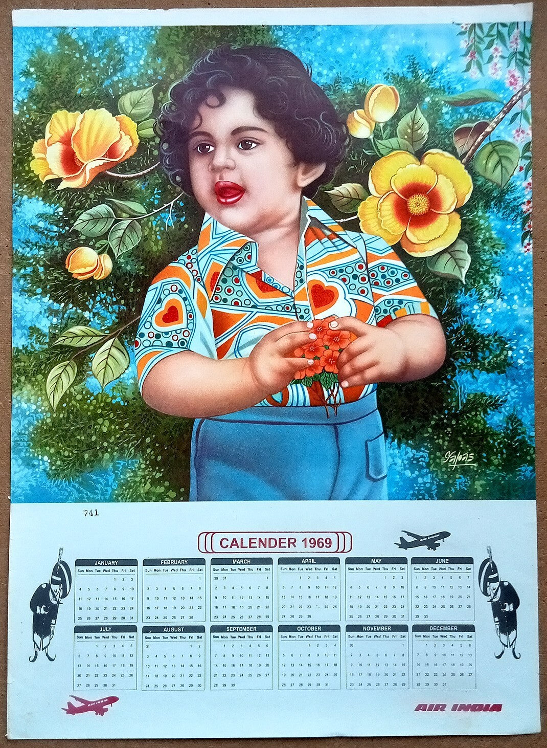 AIR INDIA 1969 poster calender 741 - ARTIST : YAPAS - R