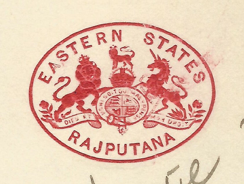 AOPIMT India crested Coat of Arms letter EASTERN STATES RAJPUTANA used 1930