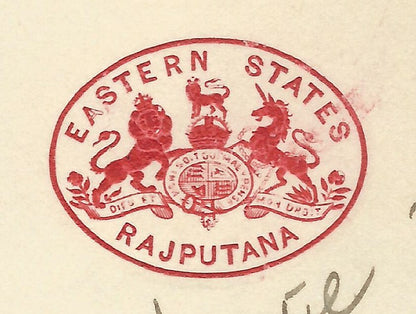 AOPIMT India crested Coat of Arms letter EASTERN STATES RAJPUTANA used 1930