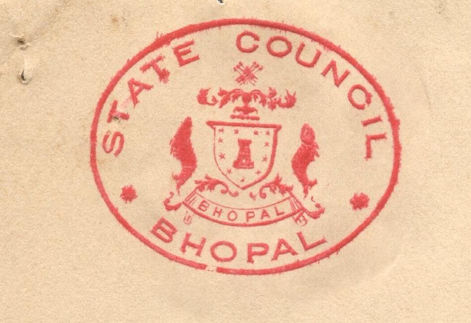 India 1944 crested letter STATE COUNCIL / BHOPAL
