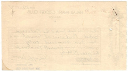 India 1947 Halar Prant Cricket Club donation receipt