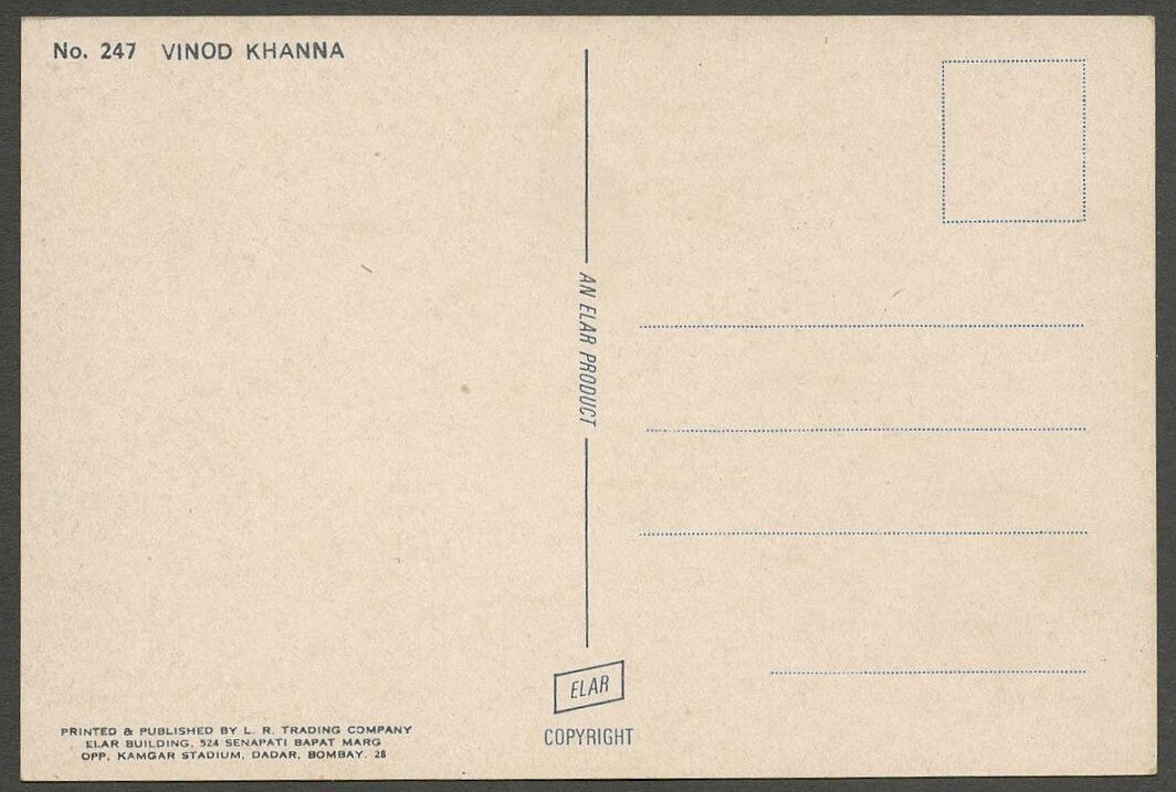 India Bollywood vintage postcard with facsimile signature VINOD KHANNA ELAR 247