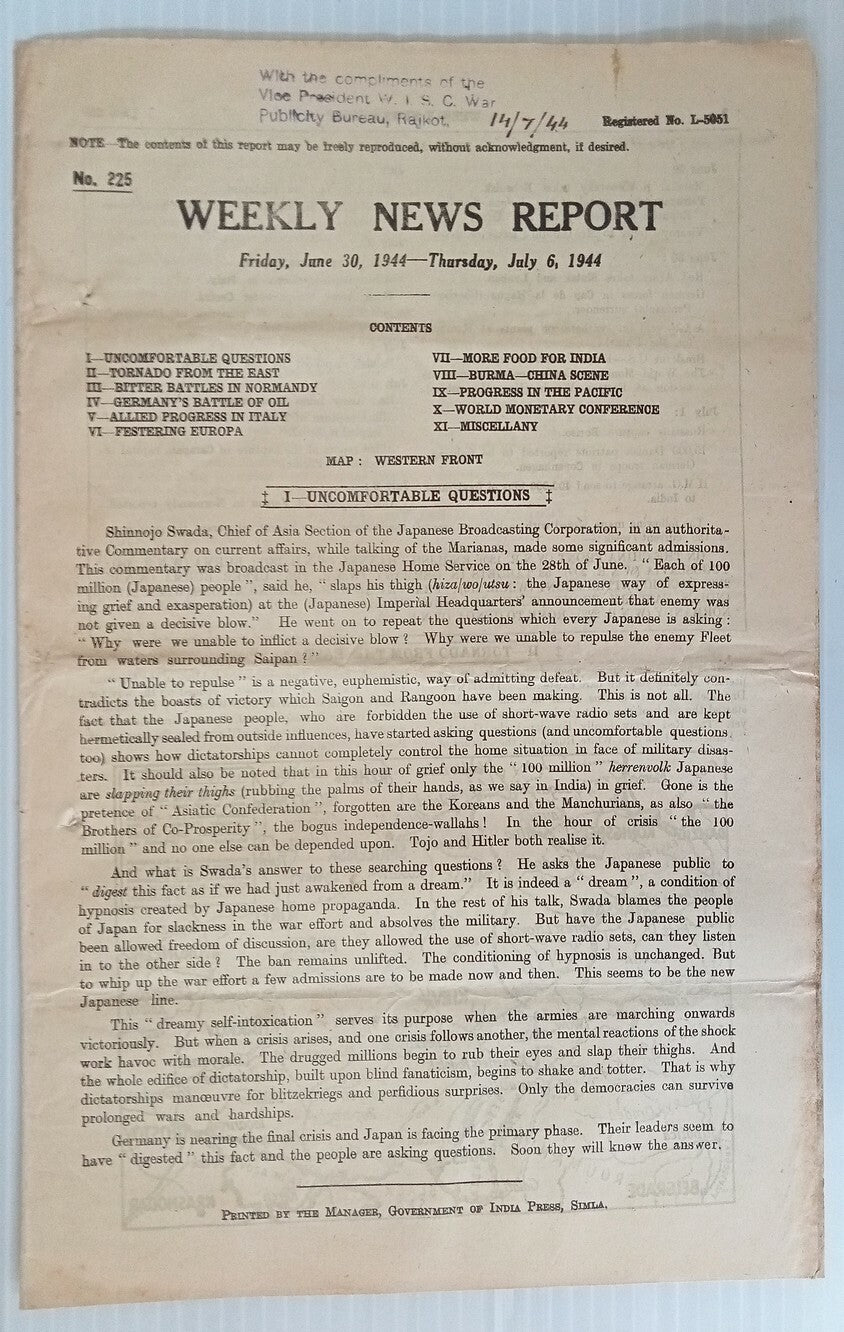 AOP India WW2 War News Weekly 1944 BURMA-CHINA SCENCE 8pgs