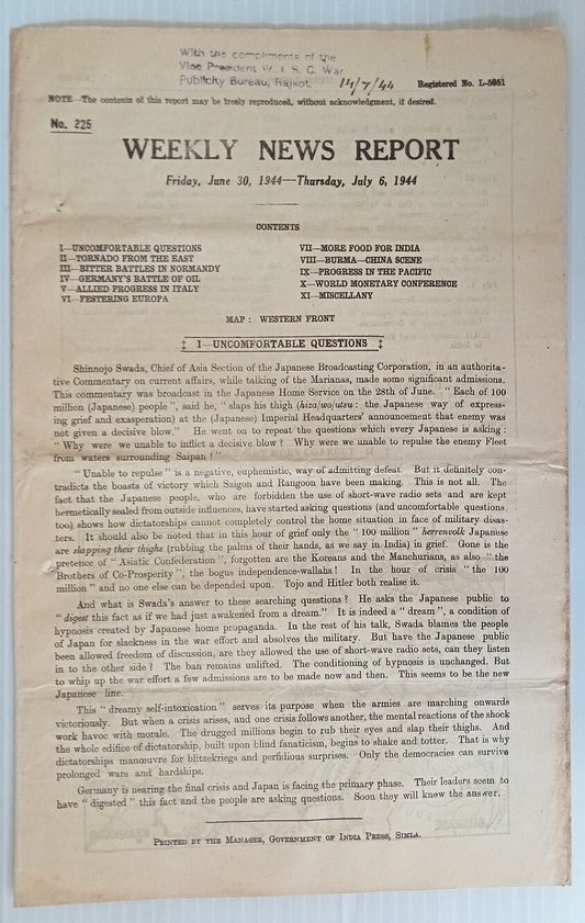 AOP India WW2 War News Weekly 1944 BURMA-CHINA SCENCE 8pgs