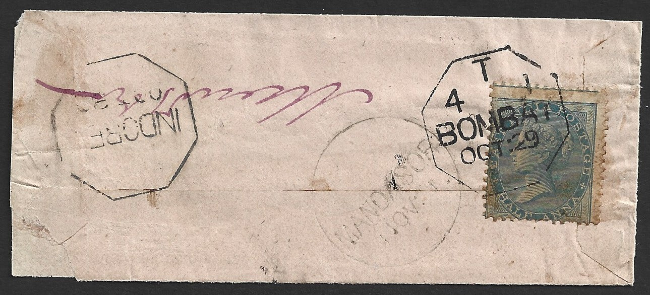 EIC Early Indian Cancellation 1870s cover canc. octagonal "T/4 I/BOMBAY"