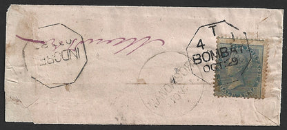 EIC Early Indian Cancellation 1870s cover canc. octagonal "T/4 I/BOMBAY"