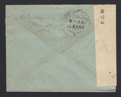 India WW2 1943 censor cover canc. No. 21 Advance Base Post Office comet