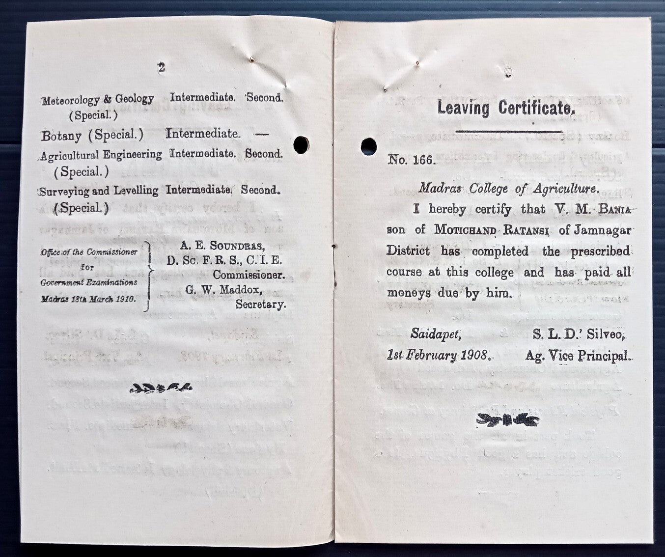 India - CERTIFICATES OF BANIA V. M. RATANSI