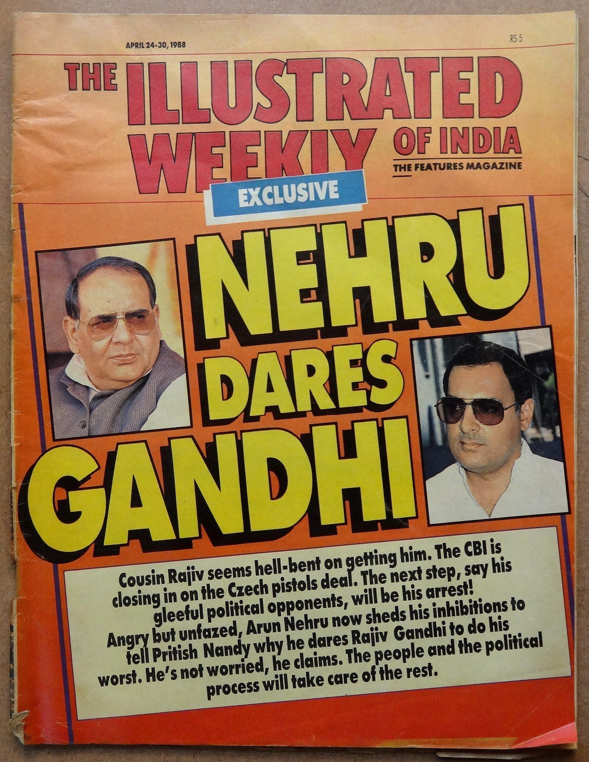 The Illustrated Weekly of India 24 April 1988 Nehru Dares Gandhi