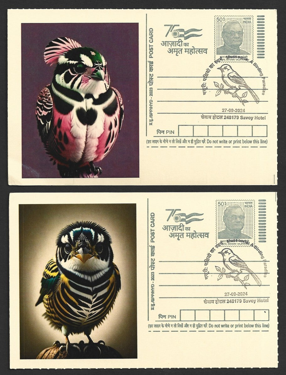 India 2024 Birding Paradise Savoy Hotel postmarks on cards STRIPED BIRD (9)