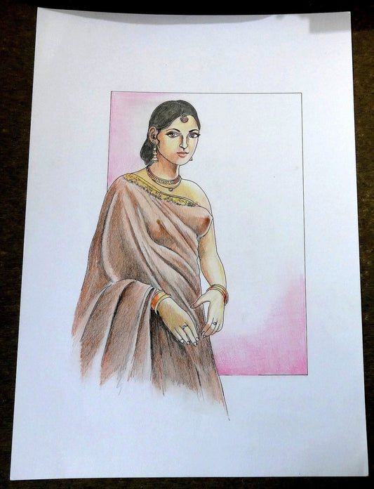 Indian beauty watercolors crayons & ink on card 12''x 17'