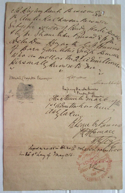 India 1916 documents signed initialed Maharaja Prabhu Narayan Singh of Benares