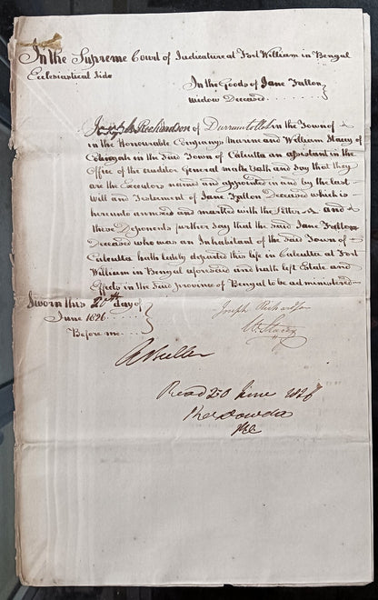 India King George IV 1826 Fort William, Calcutta document