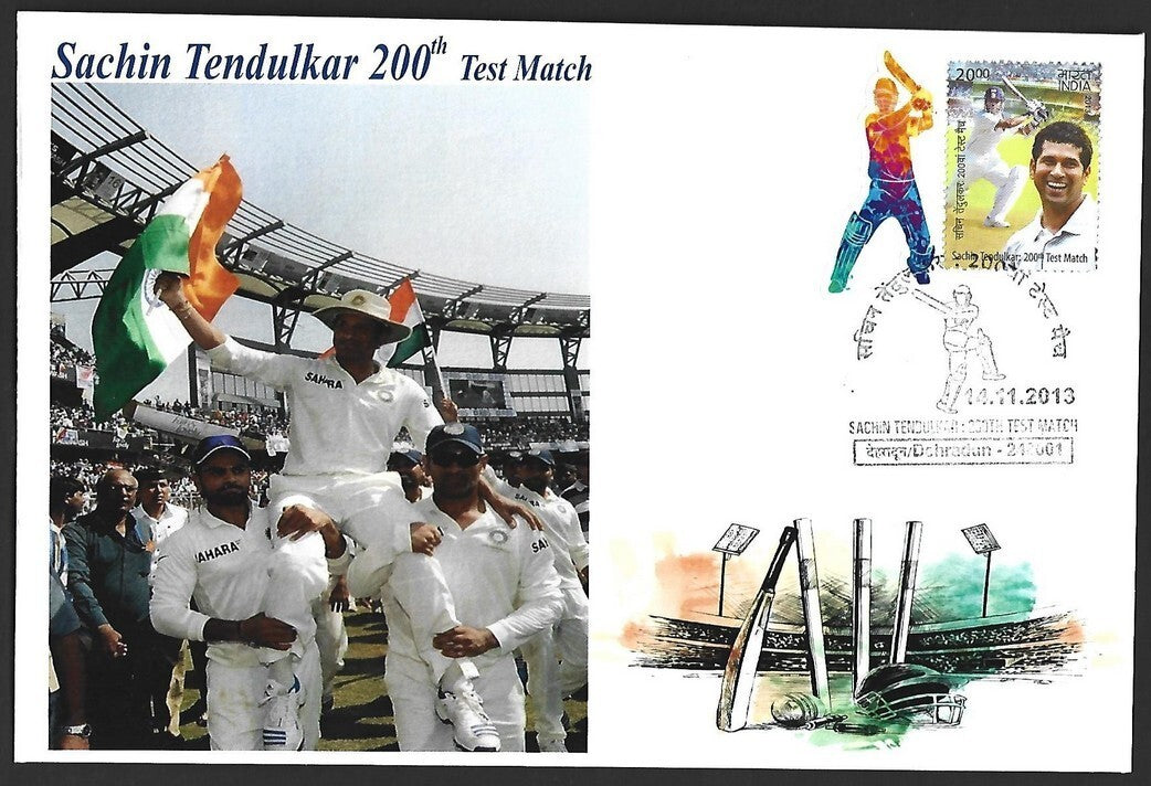 CRICKET India 2013 Sachin Tendulkar 200th Test private FDC with diecut label