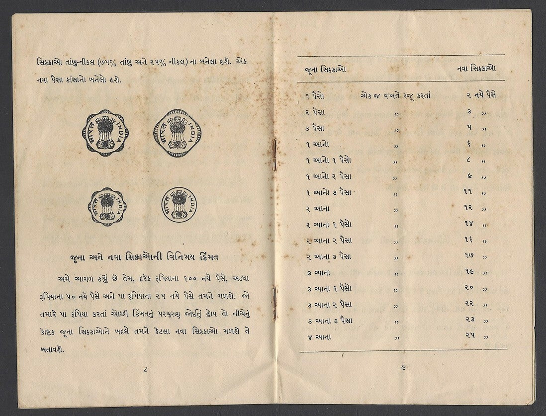 India 1957 Bharat Na Nava Sicca Govt decimalization information & tables booklet