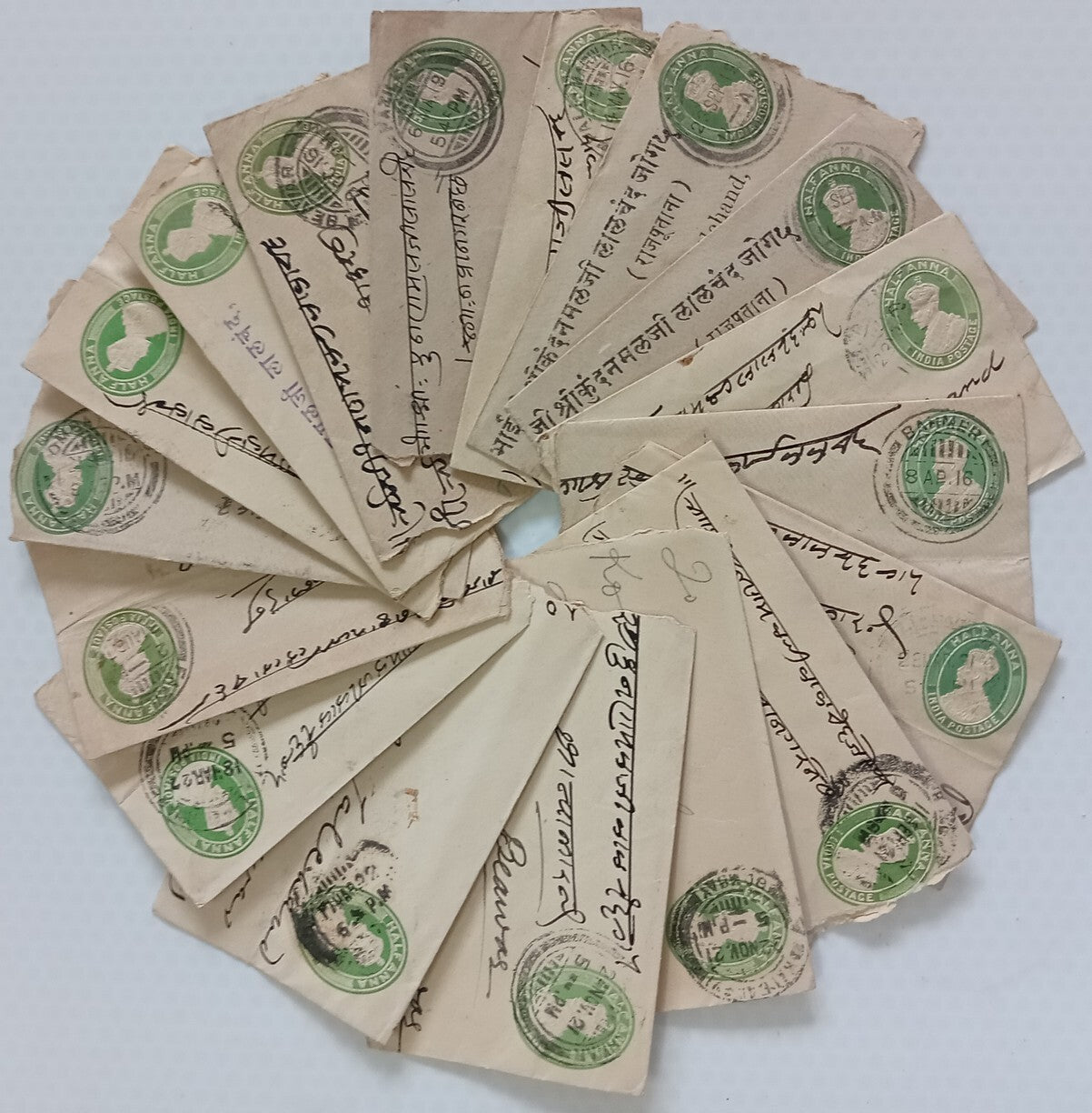 AOP India KGV 1/2a green envelopes x 100 selected for condition WHOLESALE