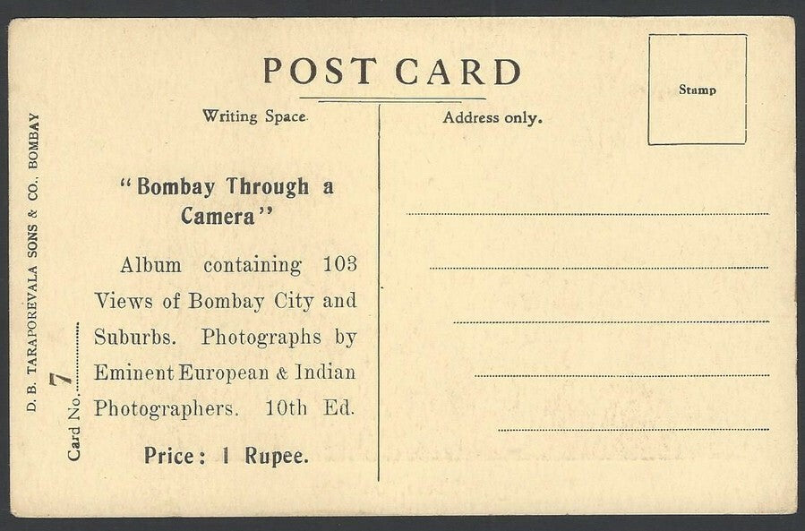 India BOMBAY vintage postcard Wellington Lines by Taraporevala