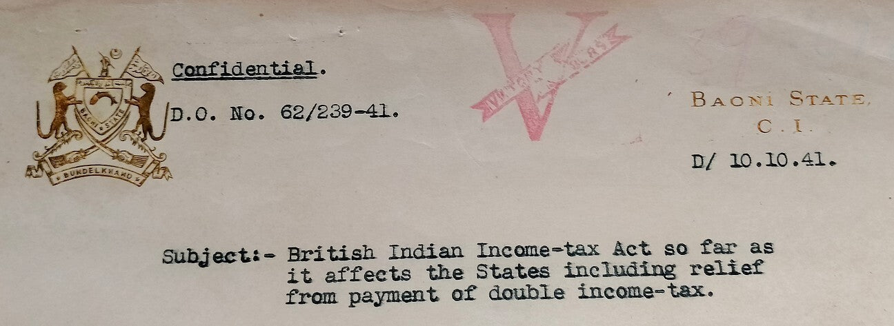 BAONI India 1942 crested letter signed Nawab Sayyid Md Mushtaq ul-Hasan Khan