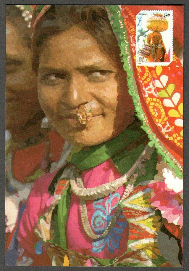 AOP India P&T issued artistic pictorial stamp card Bheel Woman