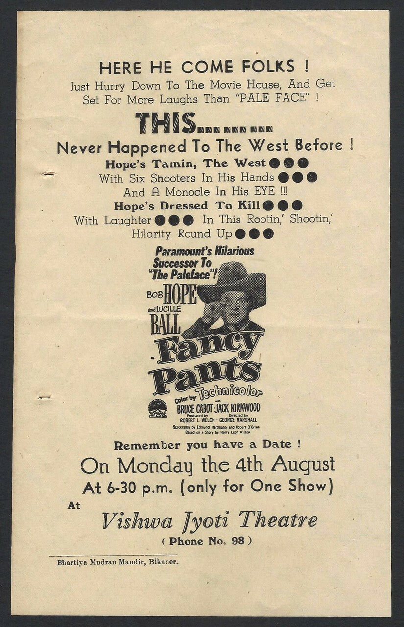 1950 Fancy Pants Herald for India Bob Hope, Lucille Ball