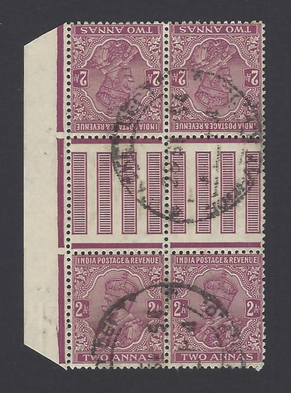 India 1933 KGV 2a tete-beche gutter block of 4 used