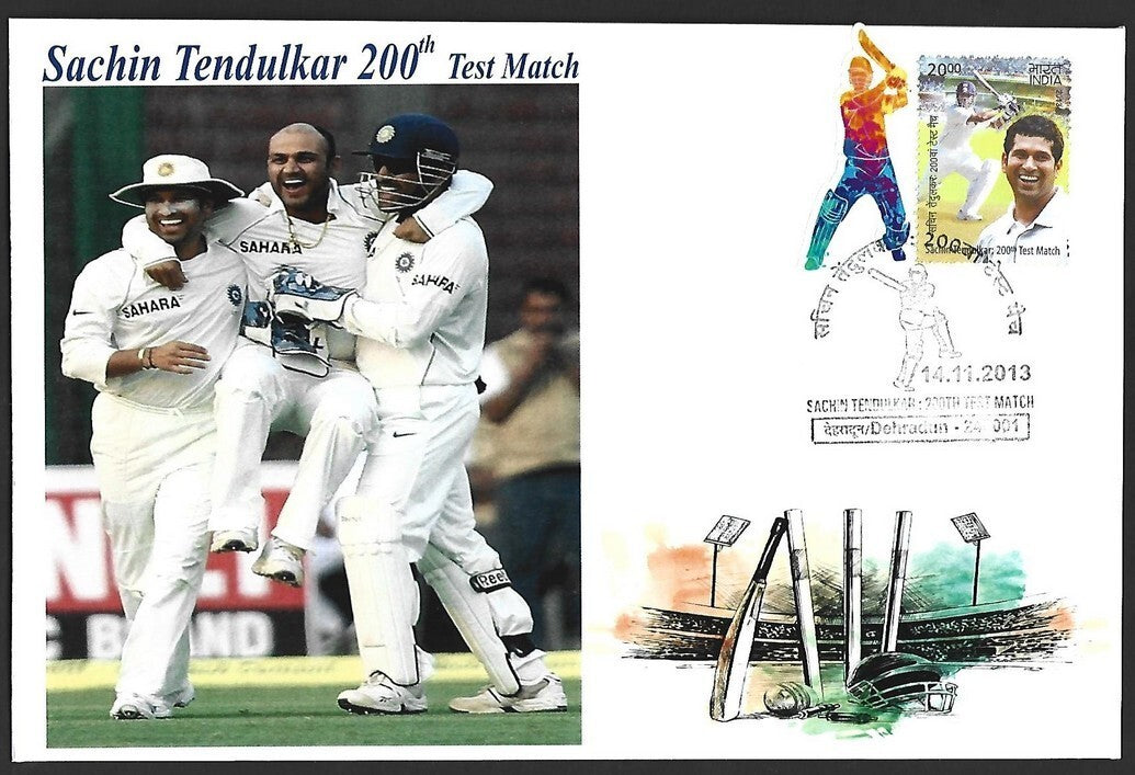 CRICKET India 2013 Sachin Tendulkar 200th Test private FDC with diecut label