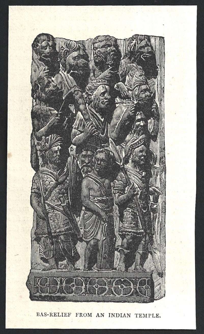 India BAS-RELIEF FROM AN INDIA TEMPLE engraved print - Rousslet 1876 5"x3"