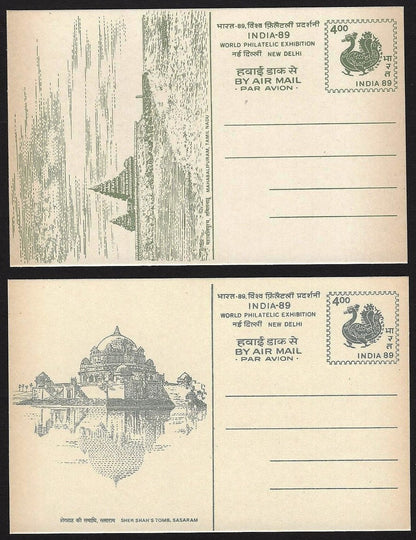India 1989 Archeological Wonders set of 6 pictoral Air Mail postal cards