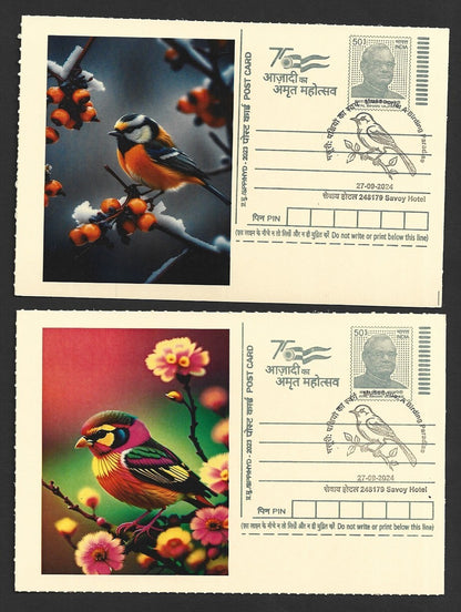 India 2024 Birding Paradise Savoy Hotel postmark cards MULTICOLORED BIRDS (8)
