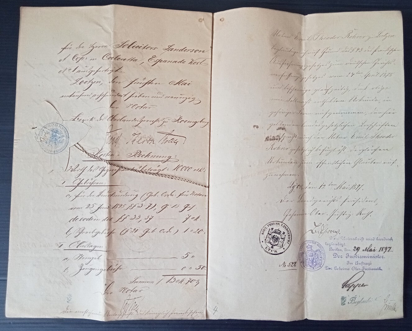 India QV 5R Special Adhesive revenue on 4 Germany stamp papers 1897 document zaz