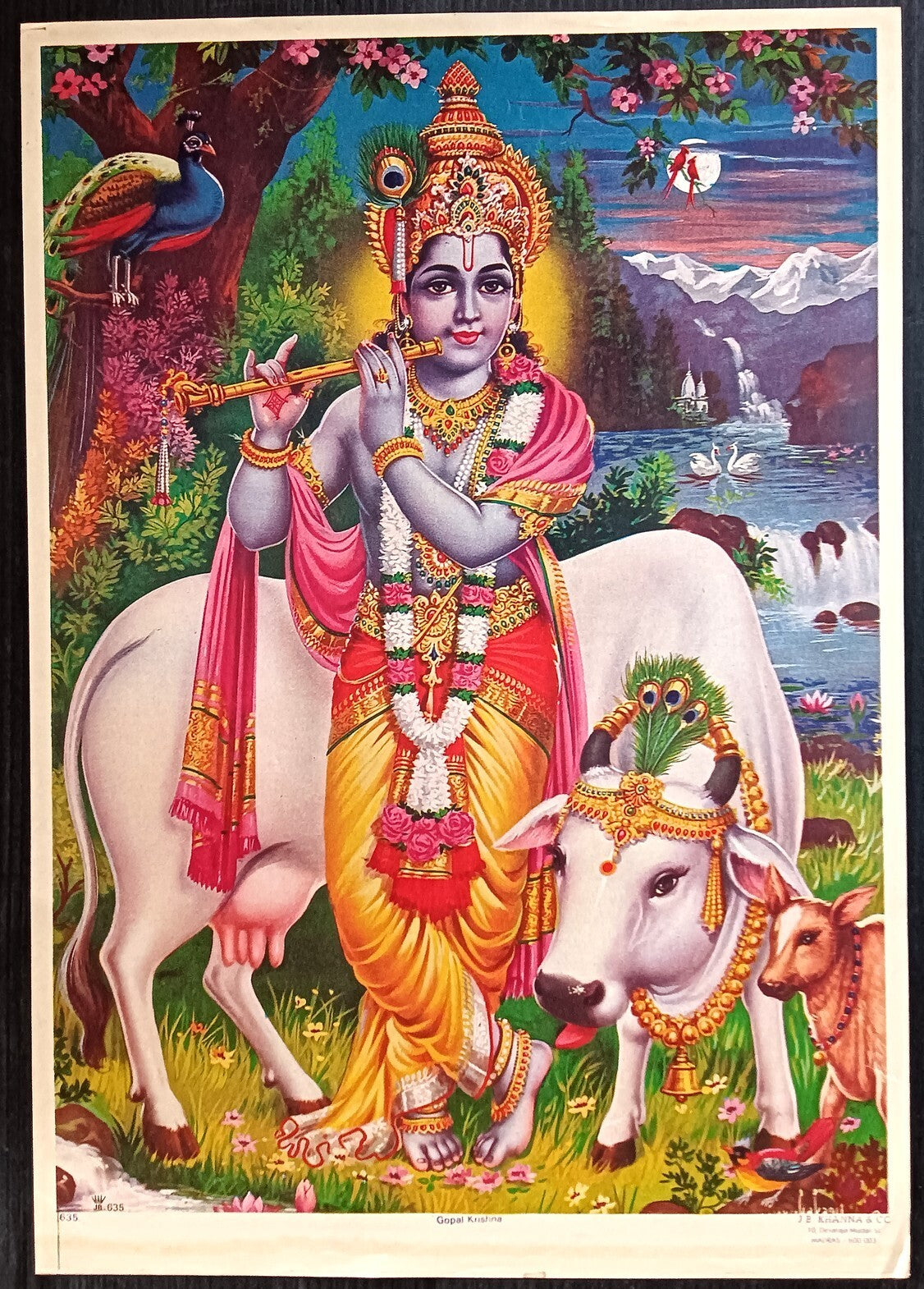 India GOPAL KRISHNA Hindu God vintage poster 9.5x13 inches by J B Khanna