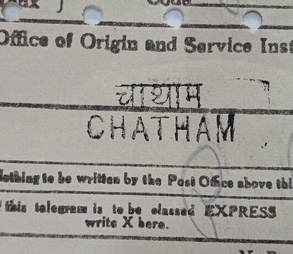 AOP India telegram wi postage stamps 1955 6a MALARIA used CHATHAM, Port Blair