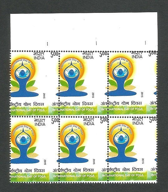 India 2015 YOGA DAY misperf error block of 6 MNH