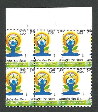 India 2015 YOGA DAY misperf error block of 6 MNH