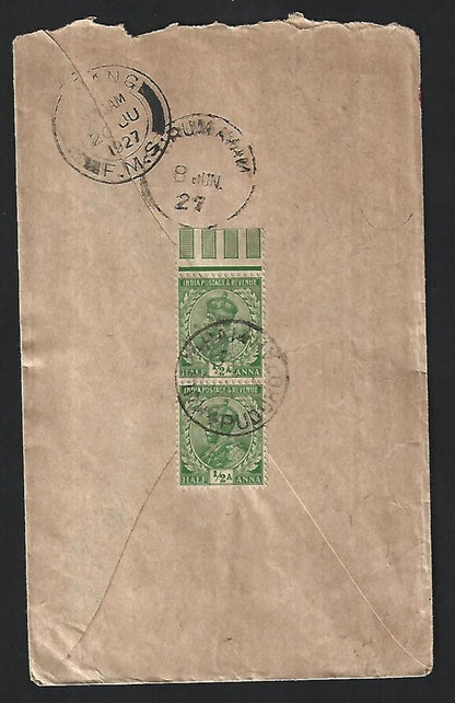 Malaya 1927 underpaid cover from India to RAWANG with postage due mark