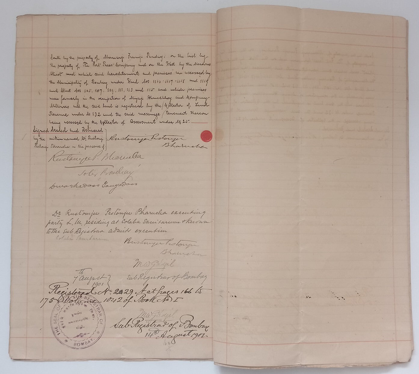 AOP India QV Queen Victoria 1868 Special Adhesive 10R on 1901 indenture 6 pgs