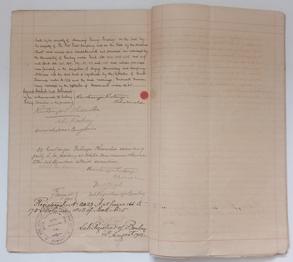 AOP India QV Queen Victoria 1868 Special Adhesive 10R on 1901 indenture 6 pgs