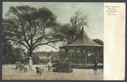 India Bund Gardens shewing Bandstand, POONA vintage colour litho postcard