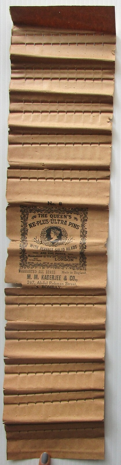 India Antique THE QUEEN’S NE-PLUS-ULTRA PINS sheet with 100 needles