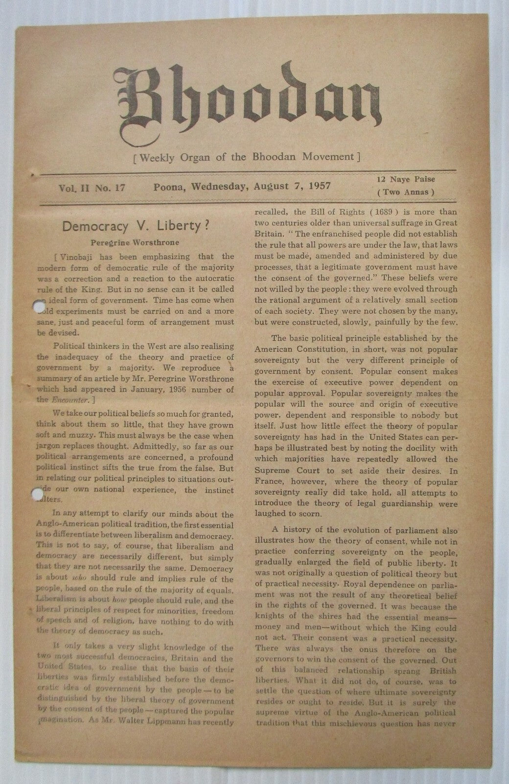 BHOODAN Weekly of the Bhoodan Movement India 1957 issues (27)