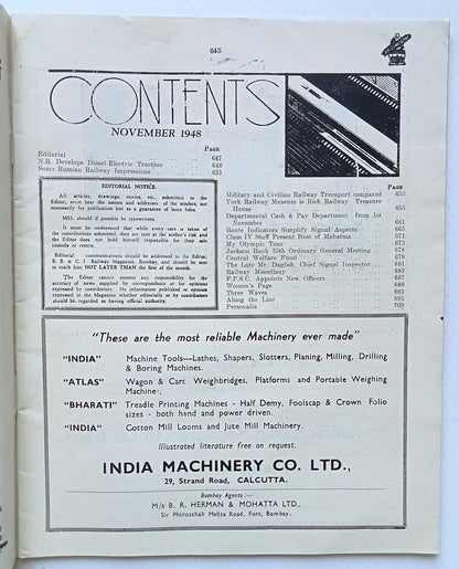 BB&CI RAILWAY MAGAZINE Nov 1948 issue - Bombay, Baroda & Central India Railway