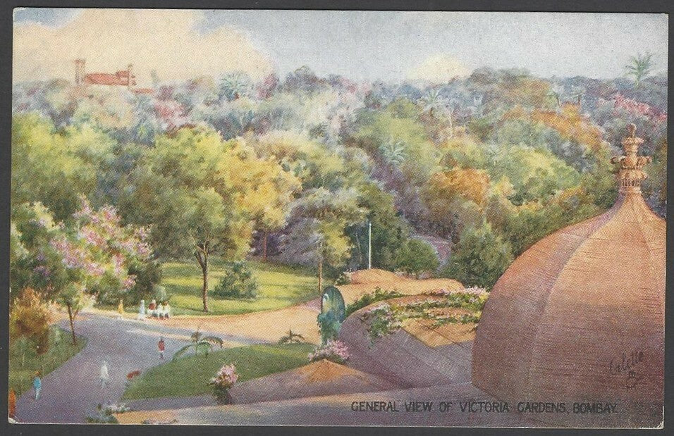 India BOMBAY vintage Art postcard General View of Victoria Gardens